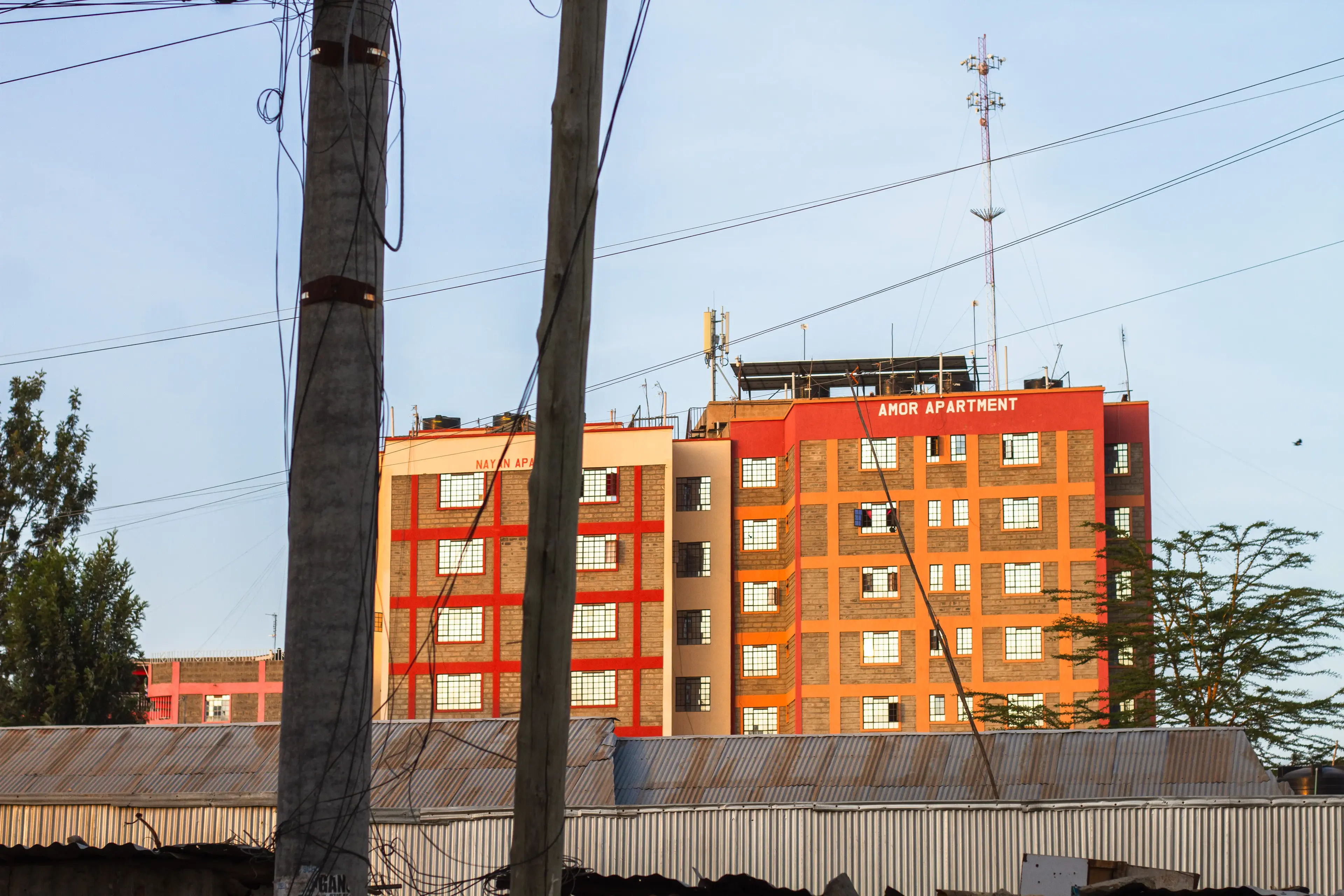 Aerial view of African metropolitan periphery at dusk